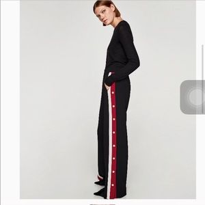 Zara Popper Style Wide Leg Side Striped Trouser